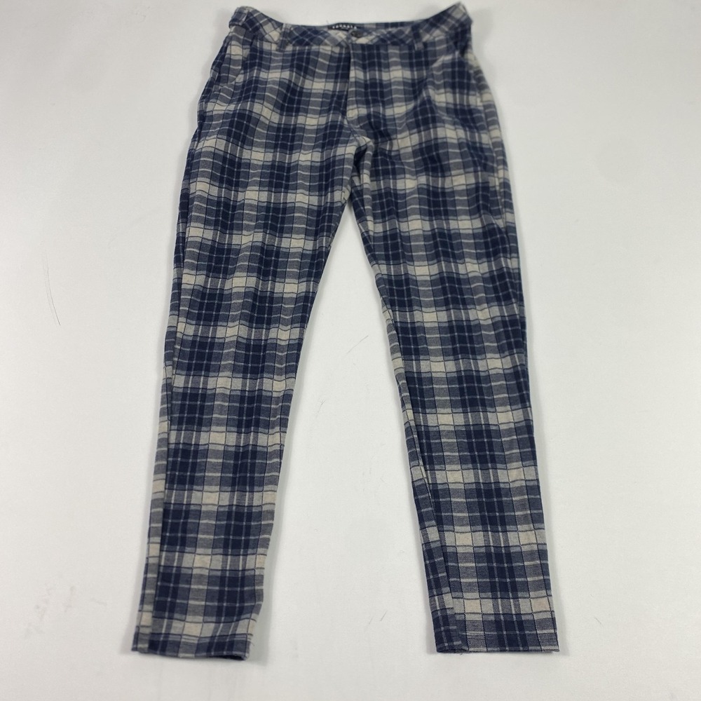 YoungLA Pants Mens 34x32 Blue Gray Plaid Stretch Chino Casual Trousers Model 614